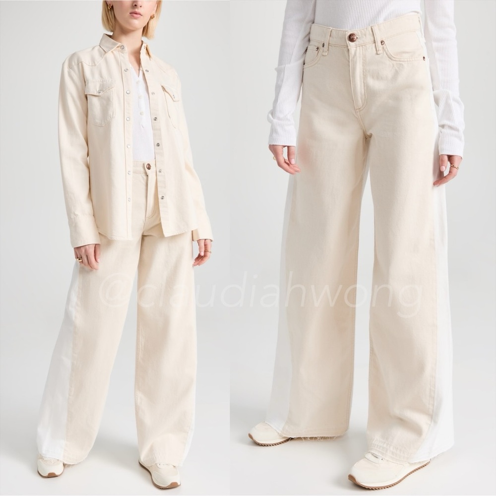 RAG & BONE Sofie Two Tone Frayed Wide Leg Jeans in Double Ecru - Picture 5 of 17